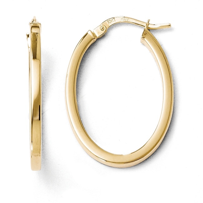 Italian 10k Gold Polished Oval Hinged Hoop Earrings